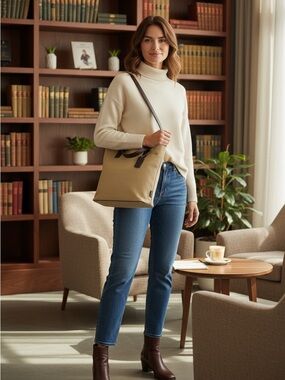 Coach Greenwich Tote Style 6135, Vintage – Khaki Twill & Mahogany Leather